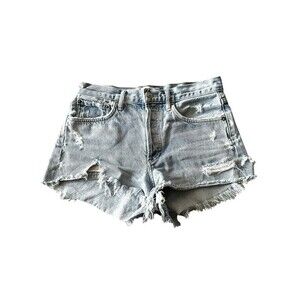 Agolde Parker Cutoff Distressed Denim Shorts Button Fly L. Wash Sz 25 A026-811